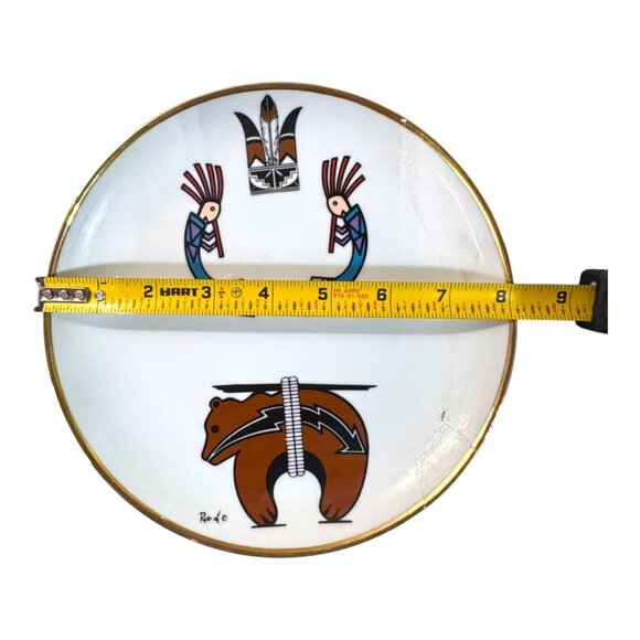 Native American Pottery Fetish Bear Decorative Plate & Kokopelli 8" By Rob READ - Picture 6 of 6